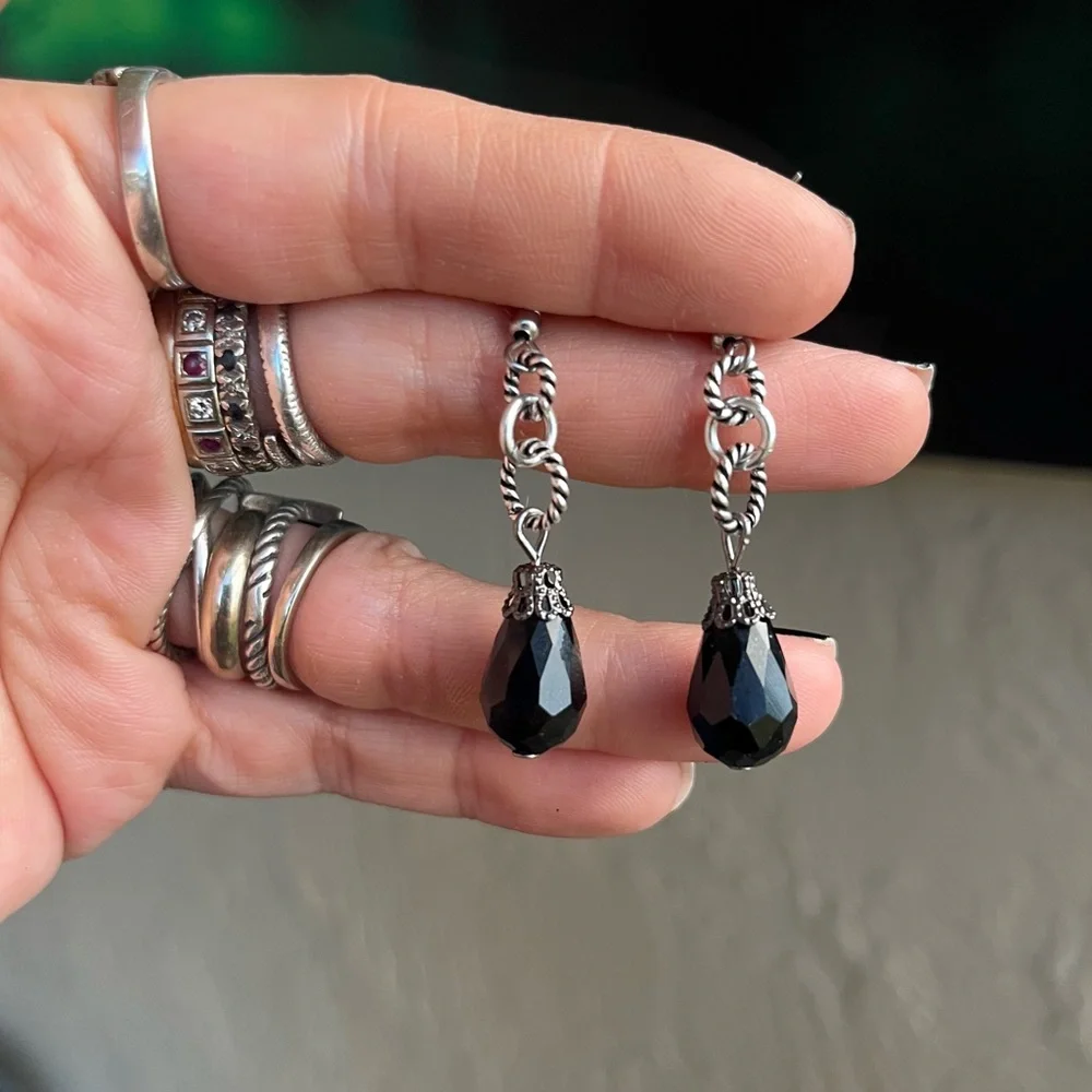 Y shape lariat double chain necklace Set black crystals ( necklace + earrings )_6